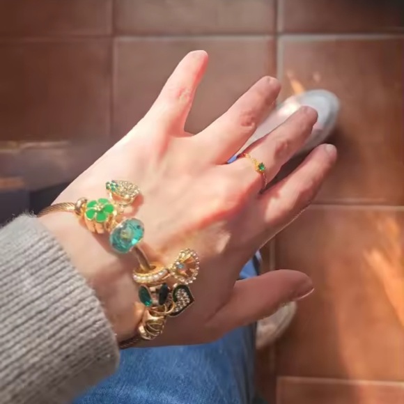 Emerald Charm 18K Gold Stainless Steel Cable Bracelet - Picture 6 of 10